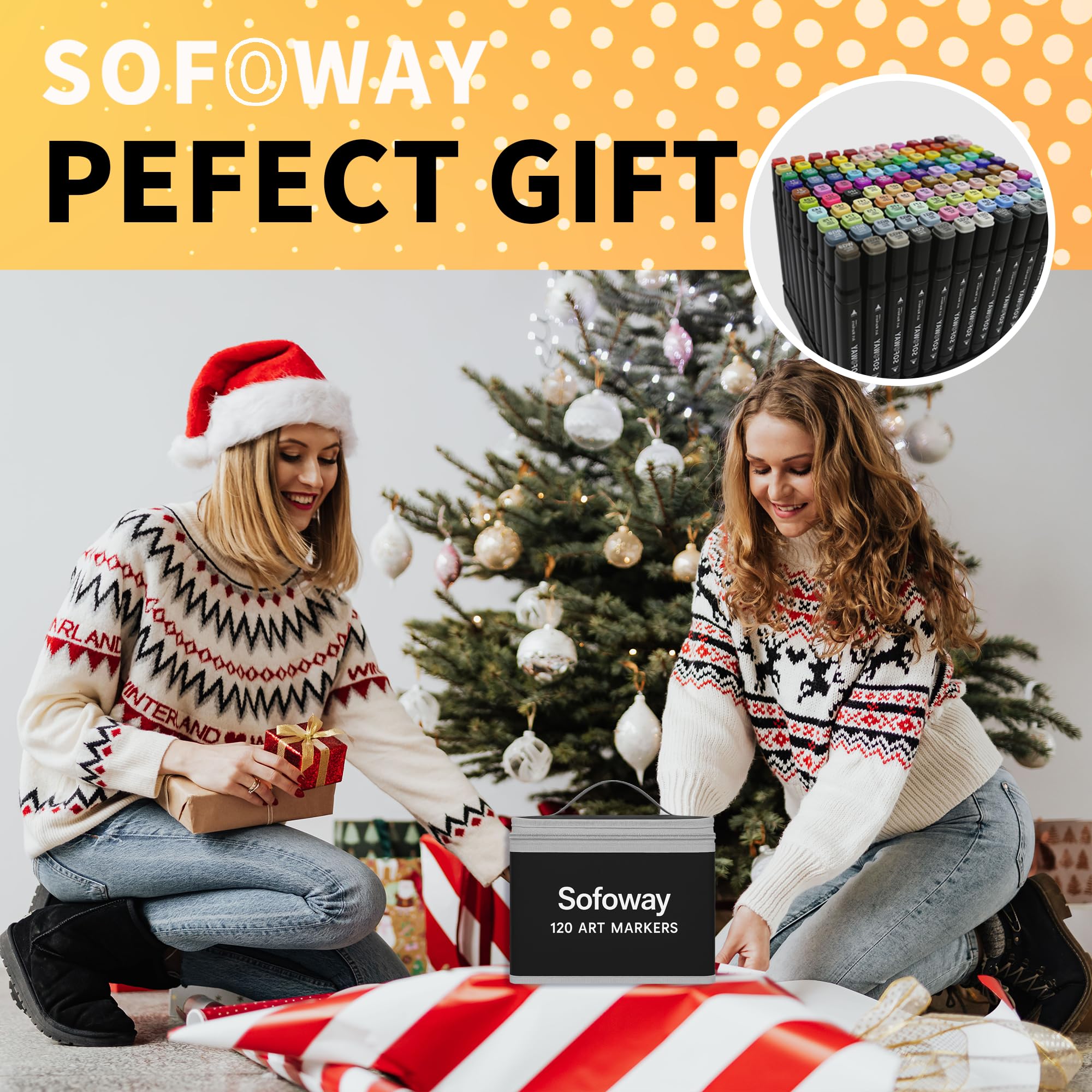 120 Color Alcohol Markers Set, Sofoway Art Markers Dual Tip Alcohol Based Markers with Penholder for Kids Adults Coloring Drawing Artists Illustration