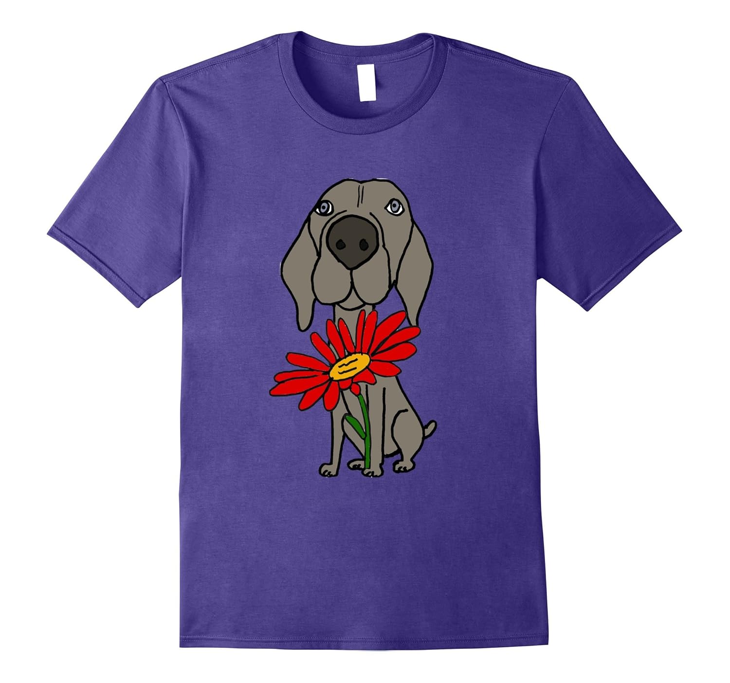 Smilemoretees Funny Weimaraner Dog with Red Daisy T-shirt-AZP