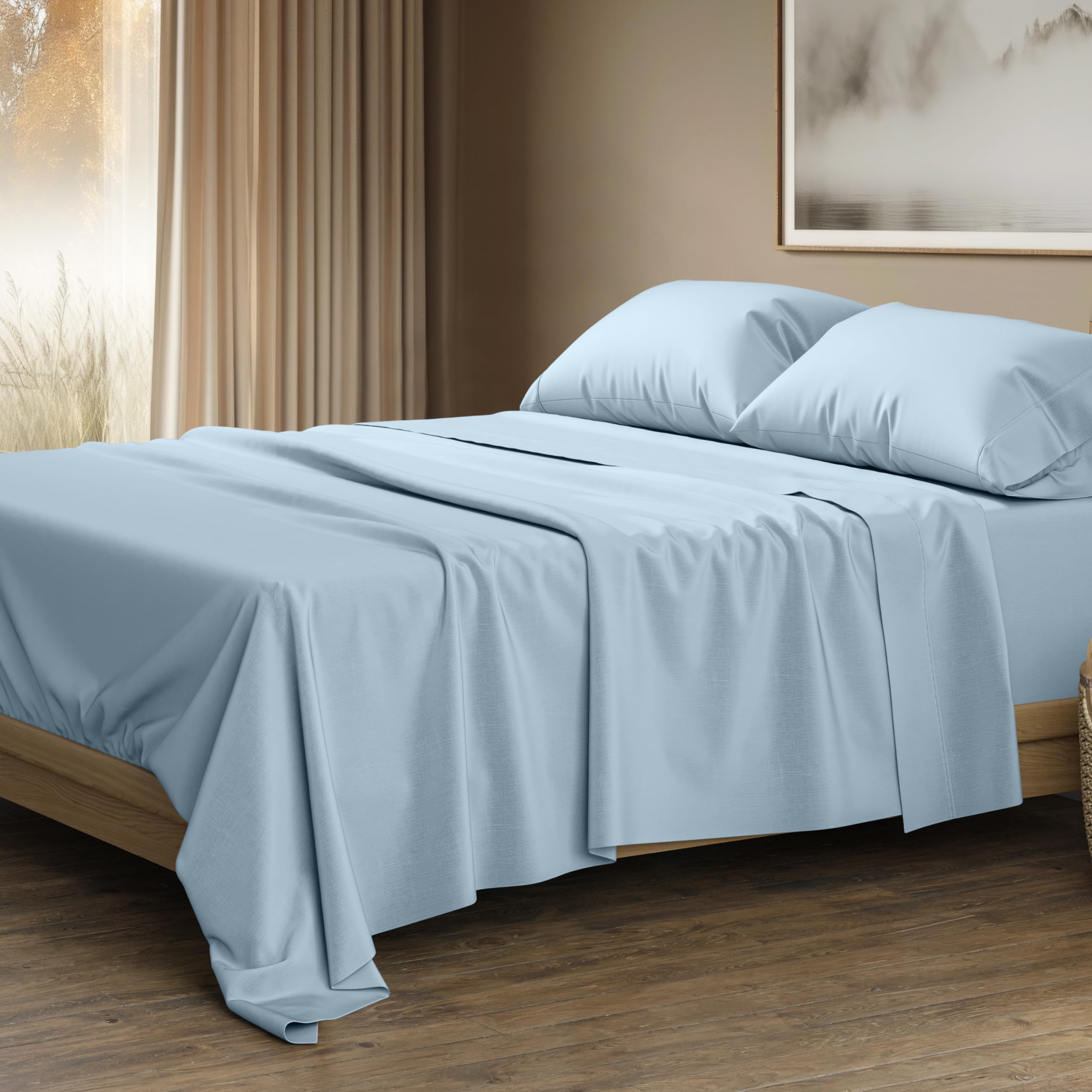 Photo 1 of THREAD SPREAD 100% Egyptian Cotton King Size Sheets Set - Luxury 1500 Thread Count Egyptian Cotton Sheets King Size, 17" Deep Pocket, Soft, Cooling Sateen Weave Hotel Quality Bedding Set - Light Blue