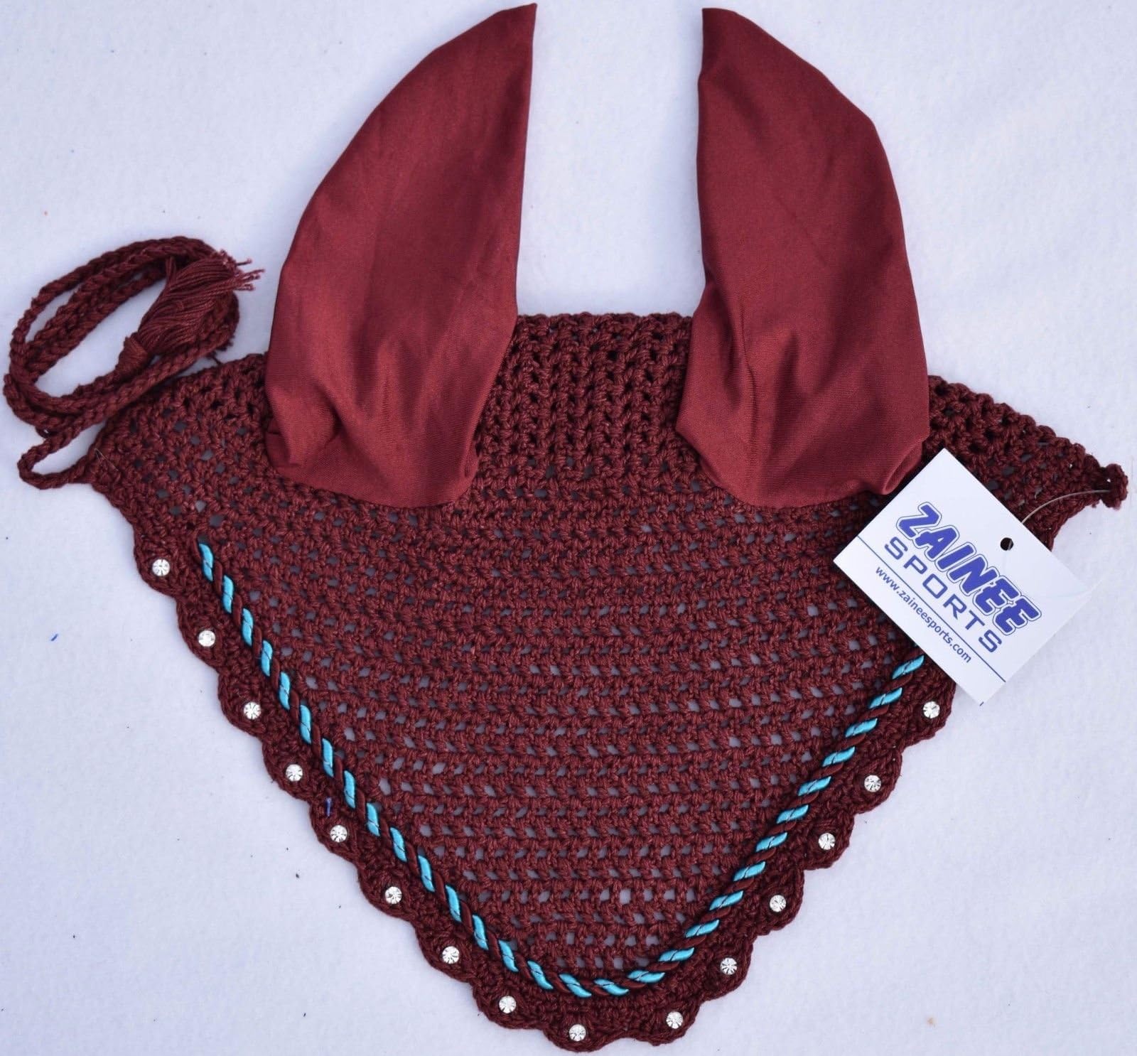 ZAINEE HORSE FLY VEIL EAR BONNET NET BREATHABLE COTTON HAT EQUESTRIAN (Cob, Burgundy)