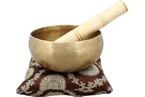 TM THAMELMART FOR BEAUTIFUL MINDS 5.5" Tibetan Singing Bowl for Meditation, Sound Healing, Yoga & Sound Therapy. Made of 7 metals. Silk Cushion, Wooden Mallet, Box & Tingsha included by thamelmart