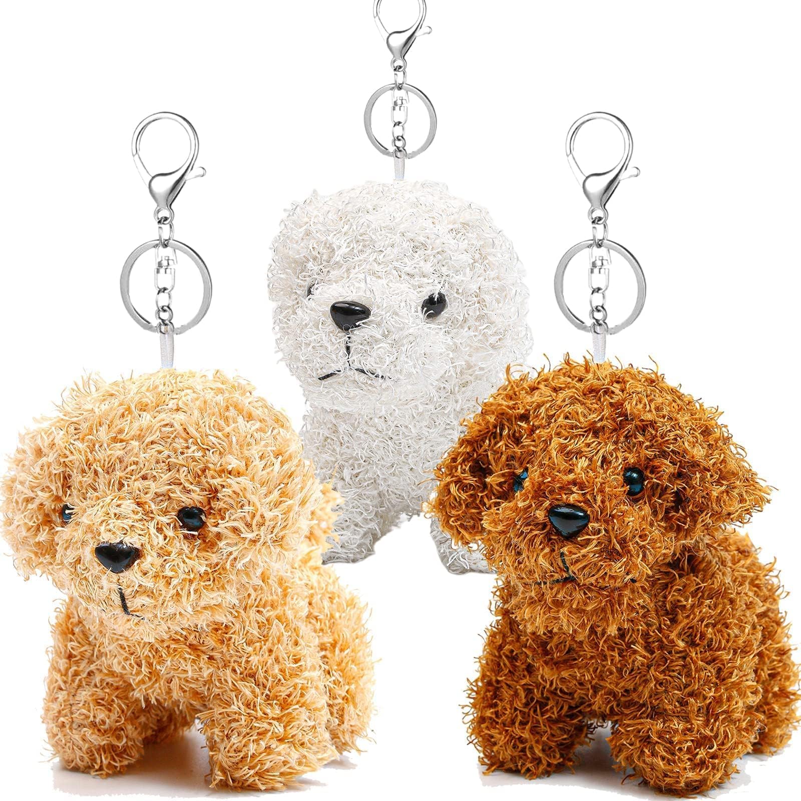 Photo 1 of Anboor 3pcs Small Stuffed Animals—4.8 Inch Cute Puppy Dog Plush Stuffed Animal with Keychain for Party Favors (Brown,White,Light Brown)