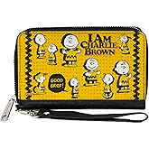 Buckle-Down Peanuts Wallet, Zip Around, Peanuts I Am Charlie Brown Poses and Zig Zag Stripe Yellows, Vegan Leather