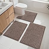 Vaukki Bathroom Mats Sets 3 Pieces, Non Slip Washable Bath Rug Set, Absorbent Bathroom Carpet with U-Shaped Toilet Rug, Microfiber Bath Mats for Shower and Tub (Brown, 18''x26''+20''x32''+20''x24'')