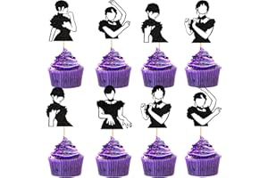 Ercadio 25 Pack Wed Girl Cupcake Toppers Black Glitter Wednes-day Magic Girl Cupcake Picks Horror Wed Fantasy Thing Cake Toppers for Family TV Program Theme Party Cake Decoration Supplies