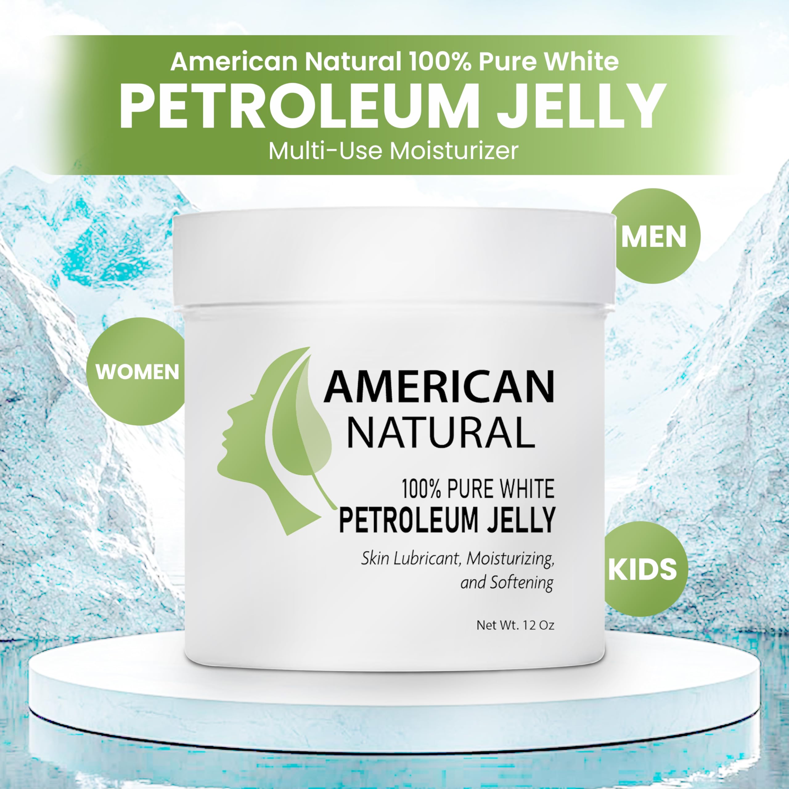 American Natural 100% Pure Ultra White Petroleum Jelly (12 Oz) - Travel Size Petrolatum Skin Protectant for Minor Cuts, Burns, Eczema & Diaper Rash, Multi-Use Organic Moisturizer for All skin type