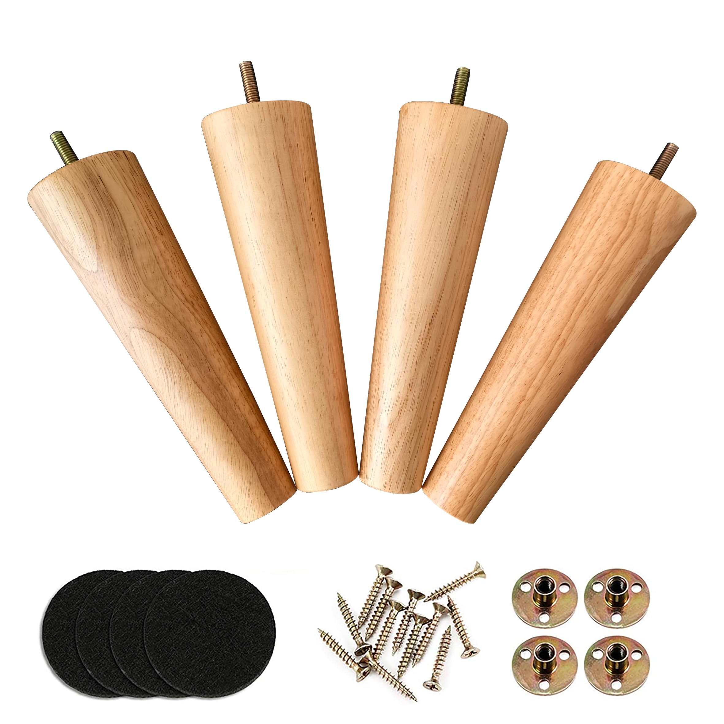 REGAL DISPLAY furniture legs 20cm, wooden furniture legs, legs for furniture, sofa legs set of 4 with Rubber Protection Pad & Screws Pre-Drilled M8 Bolts (8" / 20cm)