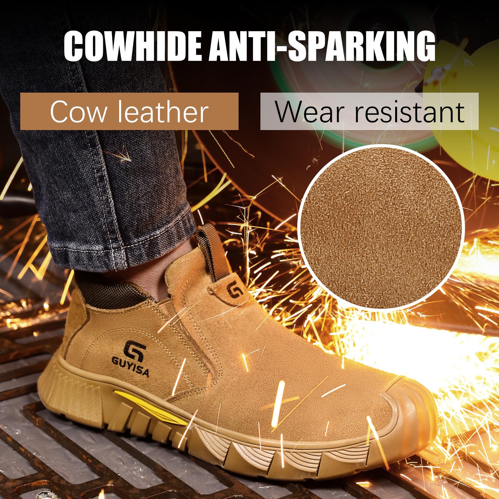 GLANOUDUN Welding Work Boots for Men Slip on Steel Toe Shoes for Men Indestructible Steel Toe Boots Welder Men's Working Shoes Fireproof Safety Footwear for Construction Men's Work & Safety Footwear