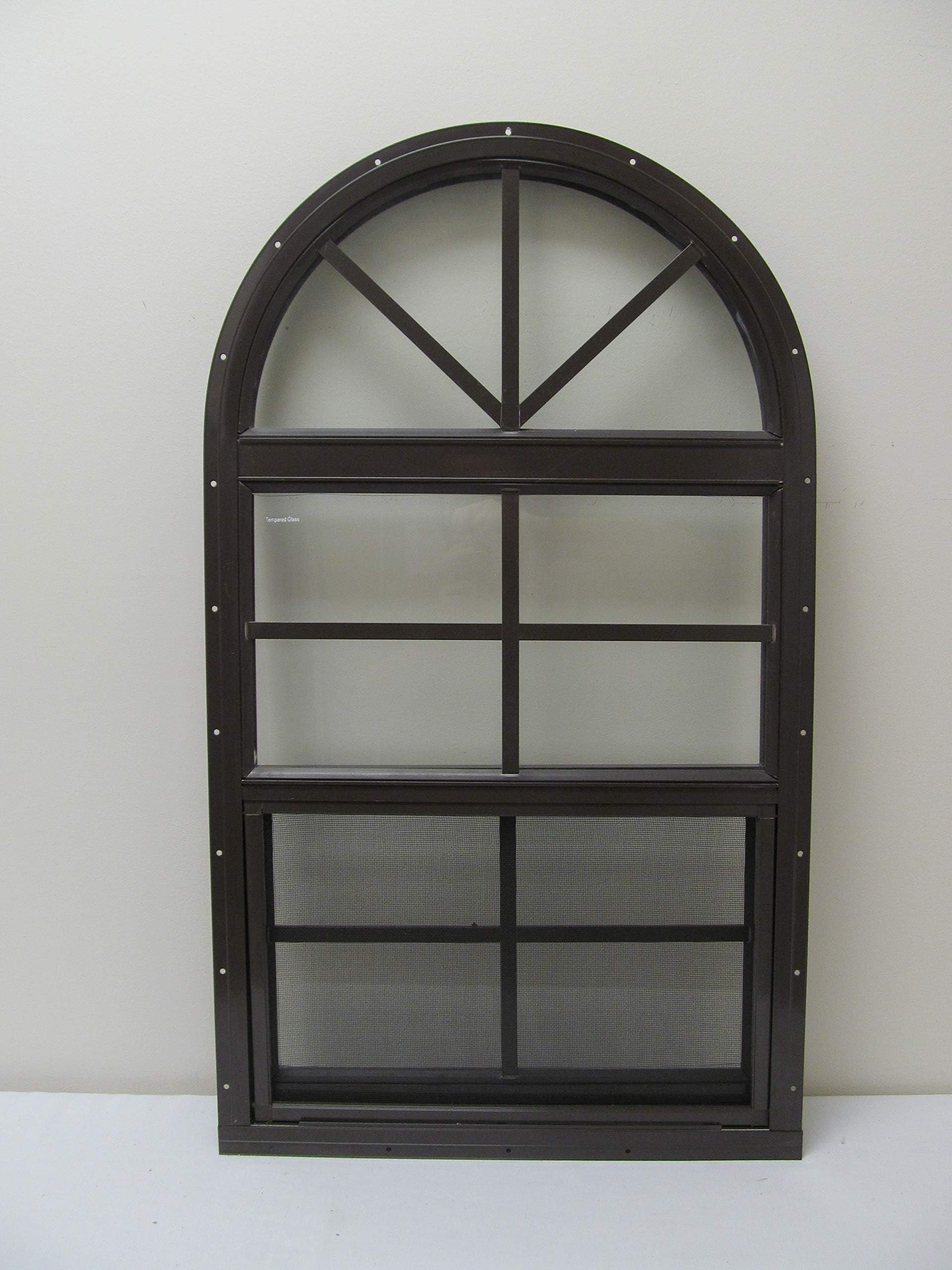 Shed Windows and More Arched Shed Playhouse Windows 24" x 48" Brown, Safety Glass Aluminum Frame
