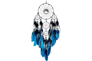 MEIZHIANDME Large Dream Catchers, Boho Handmade Woven Blue and Black Dream Catcher Wall Hanging Ornament for Bedroom Living Room Adults Wedding Party Decor, Festival Blessing Gift (Blue & Black)