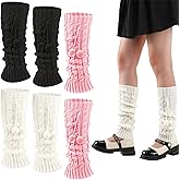 Eurzom 3 Pairs Kawaii Winter Knitted Japanese Style Leg Warmers Knee High Loose Socks Y2k Harajuku Leg Warmers for Girls