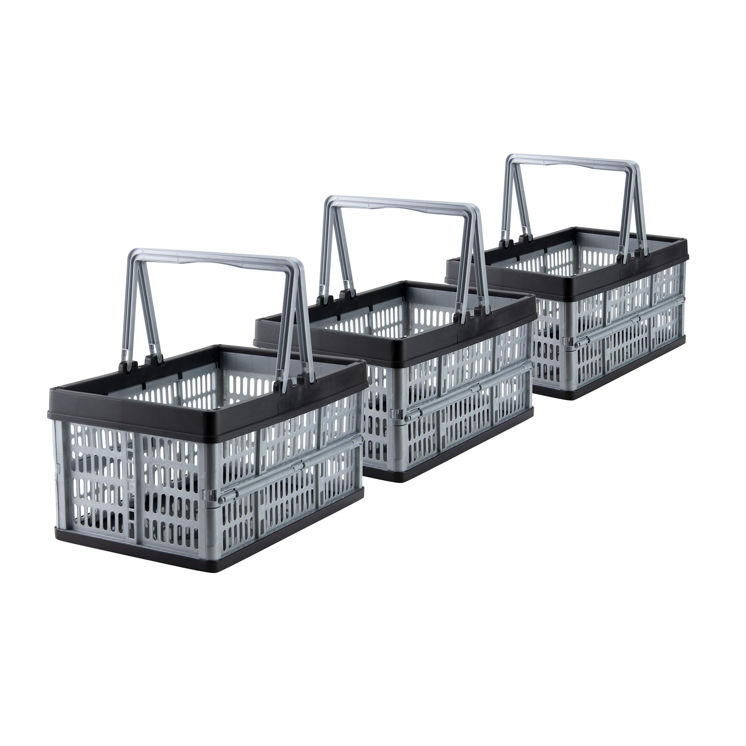 Grizzly 3 x Collapsible Crates with handles - 16 L - Foldable storage boxes - Stackable - Grey