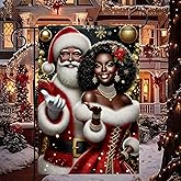 HOMETITUTE Black Santa and African American Mrs Claus Christmas Garden Flag 12x18 Inch Holiday Couple Yard Banner Double Sided Seasonal Outdoor Decoration for Lawn Porch Patio Front Yard