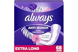 Always Anti-Bunch Xtra Protection Daily Liners, Extra Long Length, Unscented, Feel Clean and Comfortable, 68 Count