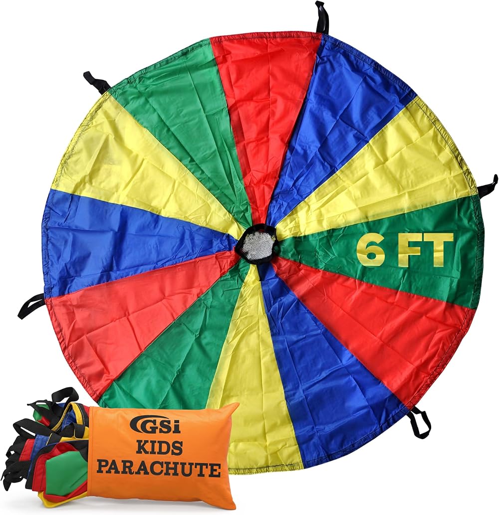 GSi Kids Play Parachute Rainbow 6 Feet with 6 Handles Parachute Toy