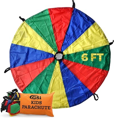 GSi Kids Play Parachute Rainbow 6 Feet with 6 Handles Parachute Toy
