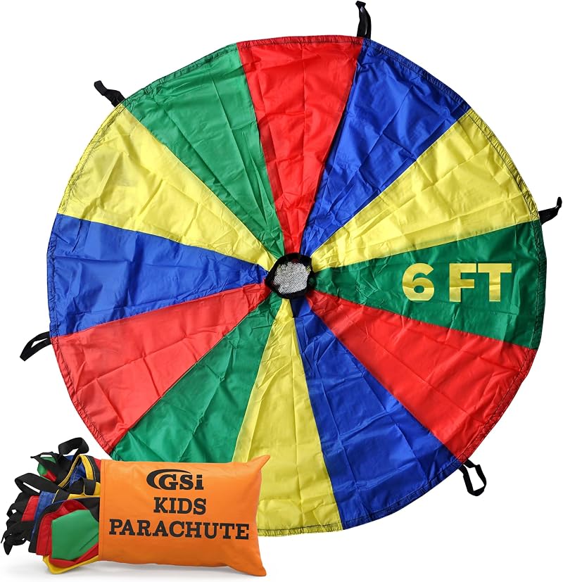 GSi Kids Play Parachute Rainbow 6 Feet with 6 Handles Parachute Toy