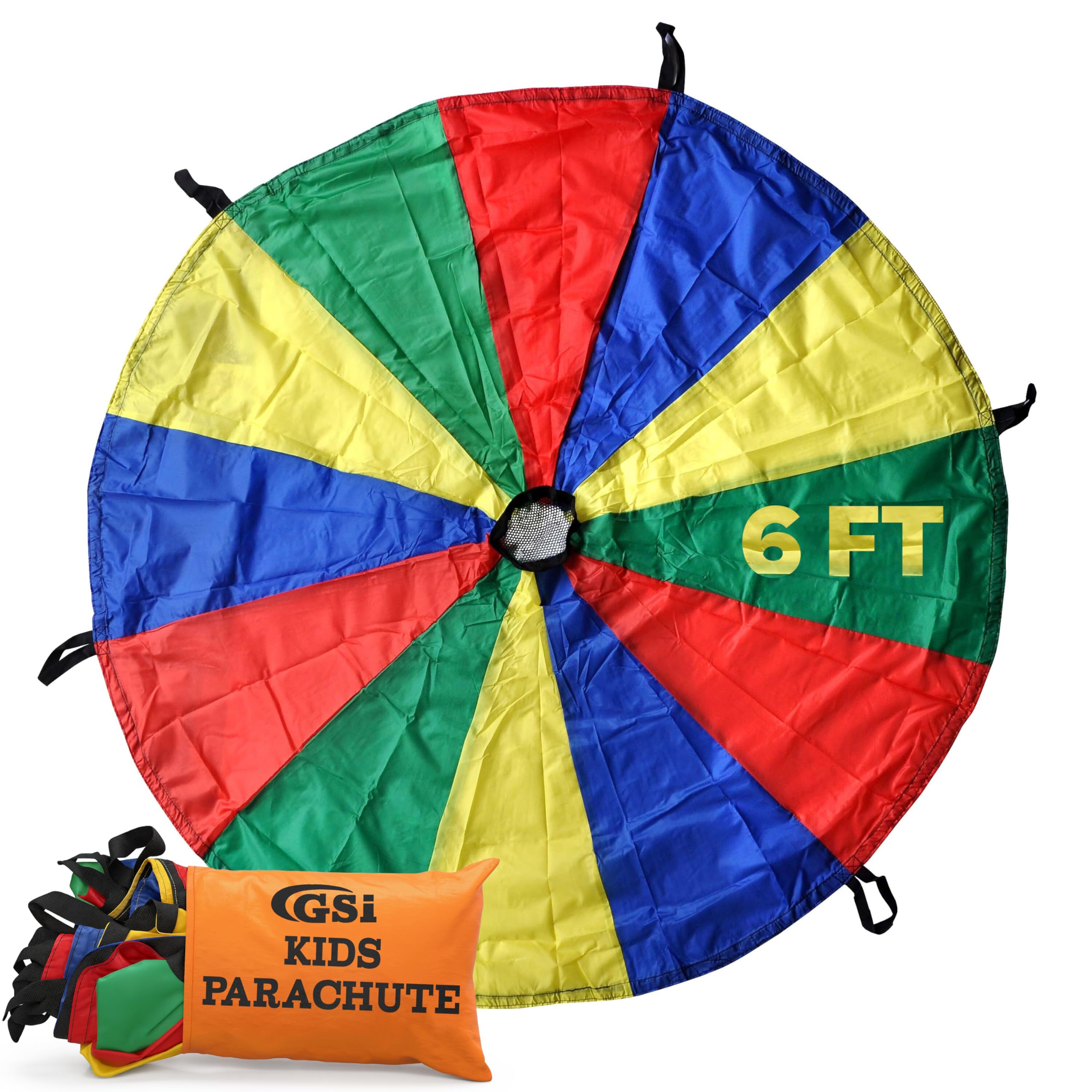GSi Kids Play Parachute Rainbow Parachute Toy Tent Game for Children Gymnastics Cooperative Play and Outdoor Playground Activities (6 Feet)