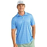 HUK Mens Pursuit Pattern Polo, Performance Short Sleeve Polo Shirt