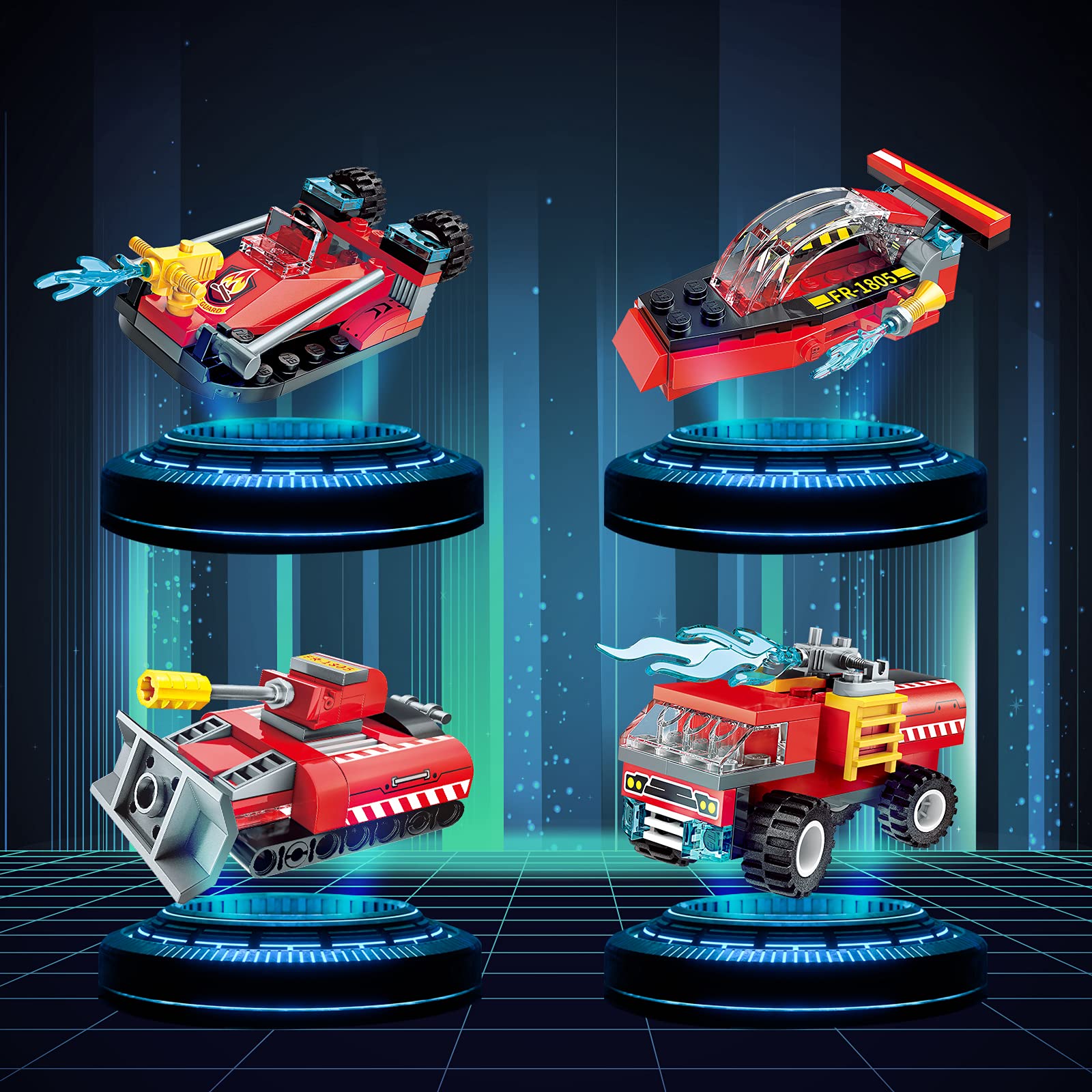 City Fire Truck Building Kit, Kompatibel mit Lego City Fire Truck 8-in-1- Klemmbausteine Baustein, Helicopter Toys Building Sets für Erwachsene 14+ 4