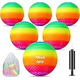 Hanaive 6 Pcs Kickballs 10 Inch Playground Ball Rubber Inflatable Dodgeball with Pump and Storage Bag Bouncy Kickball for Adults Sports Outdoor Activities(Rainbow)