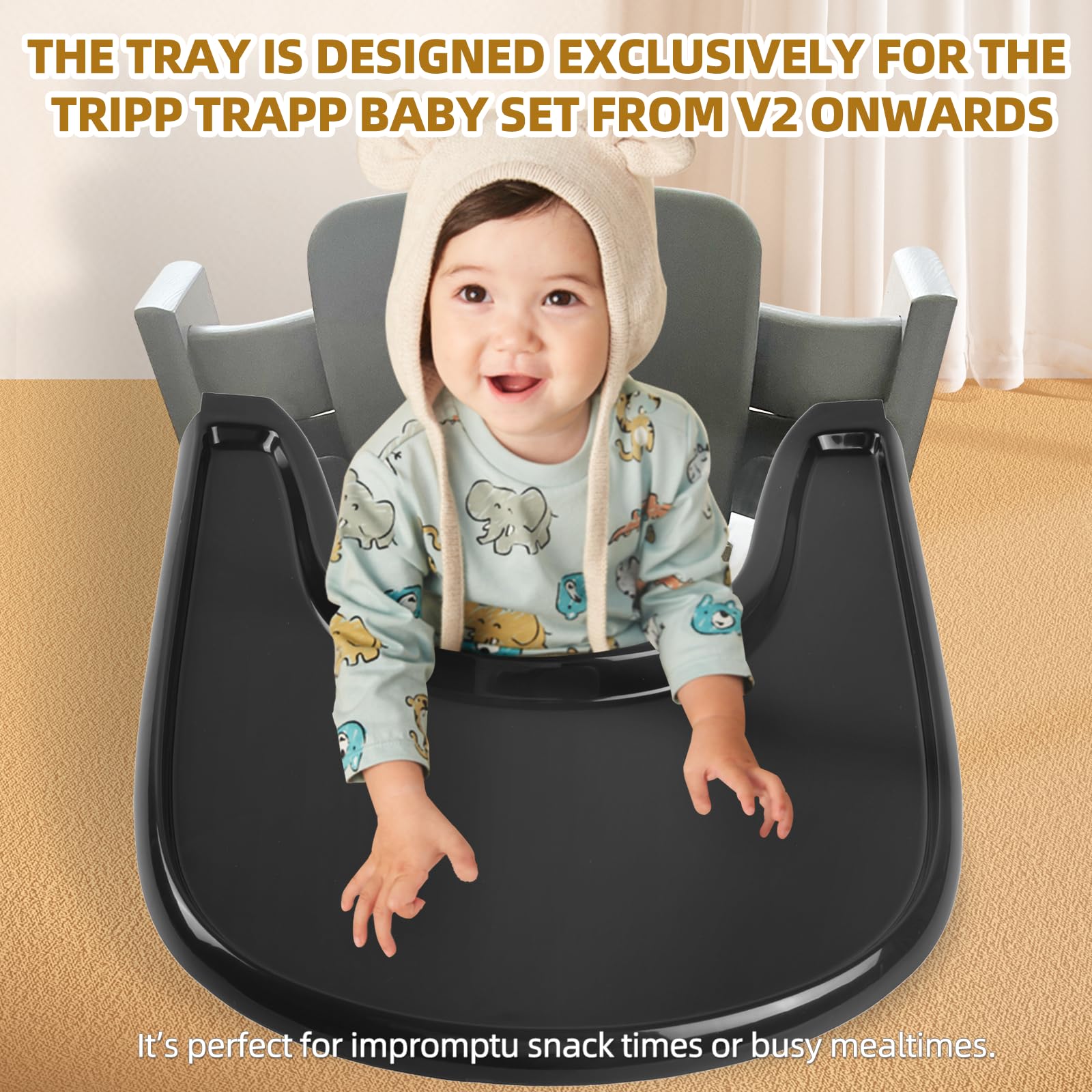 Baby High Chair Tray Compatible with Stokke Tripp Trapp Chair with Smooth Surface and Strong Suction Power - Made with Food-Safe Plastic (BPA BPS BPF Lead and Phthalate Free) - Black