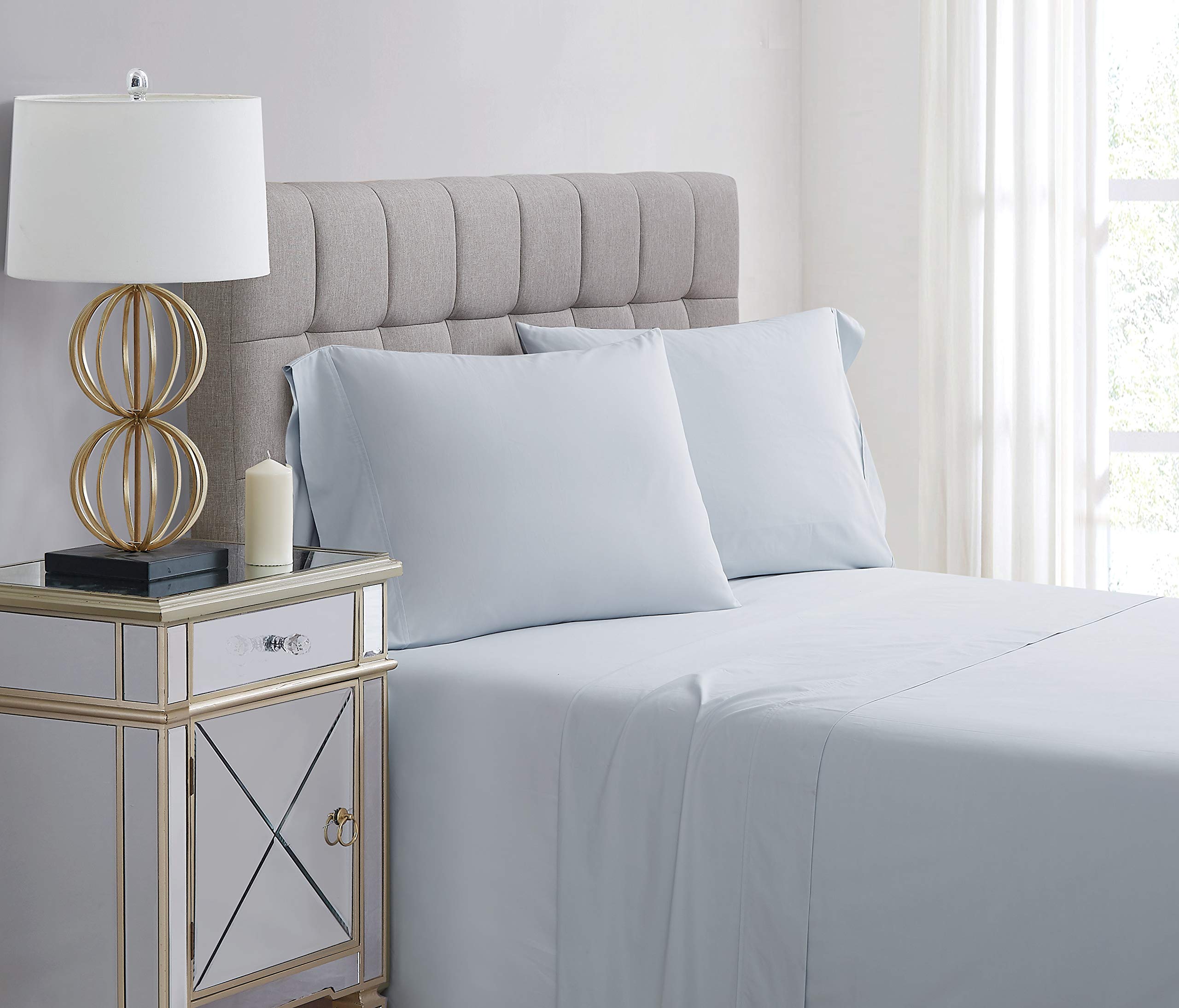 Charisma Percale Cotton 400 Thread Count Sheet Set, King, Illusion Blue