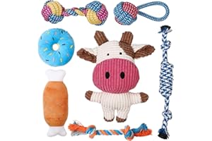 Toozey 7 Pack Small Dog Toys, Puppy Teething Toys, Durable Ropes Chew Toys, Cute Calf Squeaky Dog Toys, Non-Toxic and Safe
