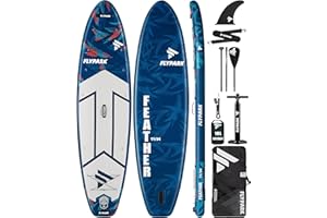 Flypark 11'x34 Inflatable Paddle Boards, Extra Wide SUP for 420lbs/3Adults, Yoga Stand Up Paddle Board, 110L Backpack, 15 D-Rings, Shoulder Strap, US-Fin, 2-Action Pump
