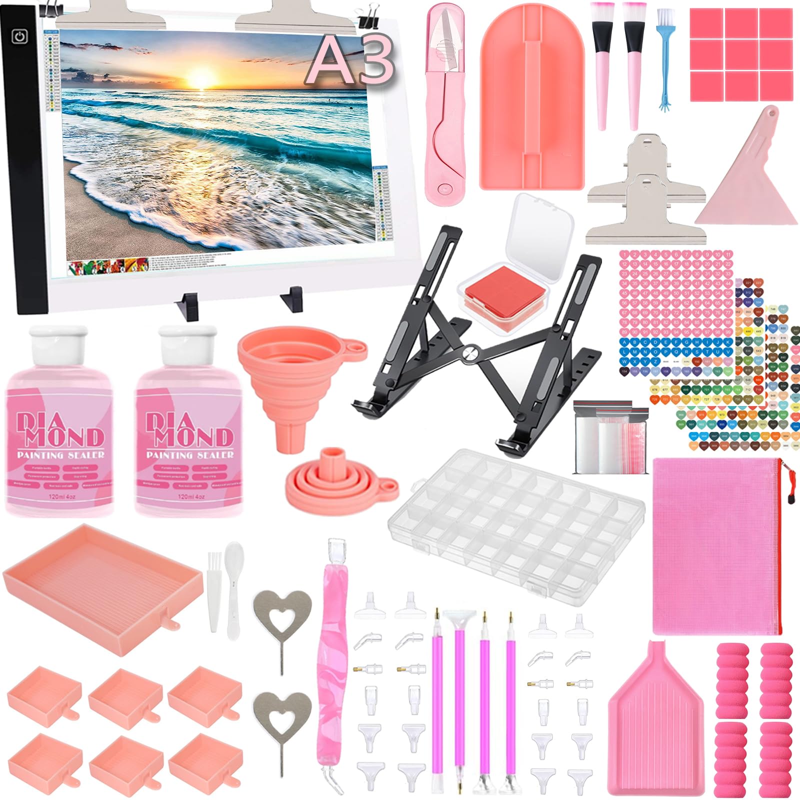 Photo 1 of ***MISSING PIECES -SELLING AS INCOMPLETE PARTS ONLY***
XEUZK All-Inclusive Diamond Art Accessories Kit with A3 DiamondPainting Light Pad Kit, Light Board for Painting Accessories, Bead Organizers & 5D Painting Tools Set for Full Drill & Partial Drill Art