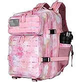 W WINTMING Military Tactical Backpack 45L/25L 3 Day Assault Pack Molle Daypack Hiking Backpack for Men and Women (Pink StarrySky, 45L)