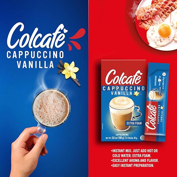 COLCAFE INSTANT FRENCH VANILLA CAPPUCCINO, 6 STICKS PER PACK, PACK OF 2