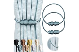 Hangtty Magnetic Curtain Tiebacks 2 Pack Rope Decorative Curtain Tie Backs Elegant Curtain Holders for Drapes Outdoor Window Treatment Holdbacks, Blue