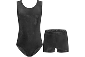 Nymphperi Girls Gymnastics Leotards 2 Piece Shiny Sleeveless Bodysuits with Sparkly Breathable Shorts Suit