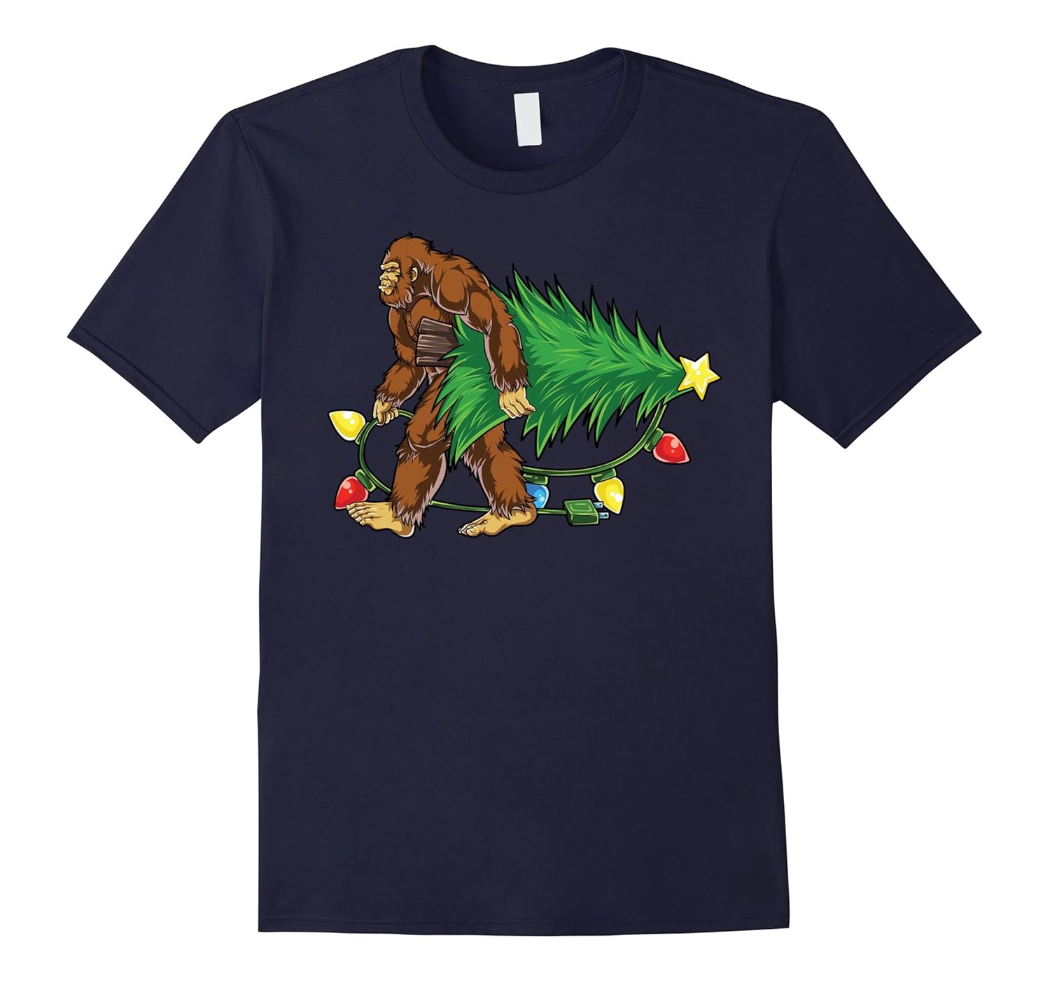 Bigfoot Carrying Christmas Tree T Shirt Sasquatch Santa Gift-ANZ