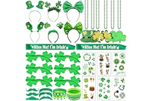 68Pcs St Patricks Day Accessories Party Supplies Set, Headband Glasses Beads Necklaces Tattoo Stickers for St Patricks Day Co