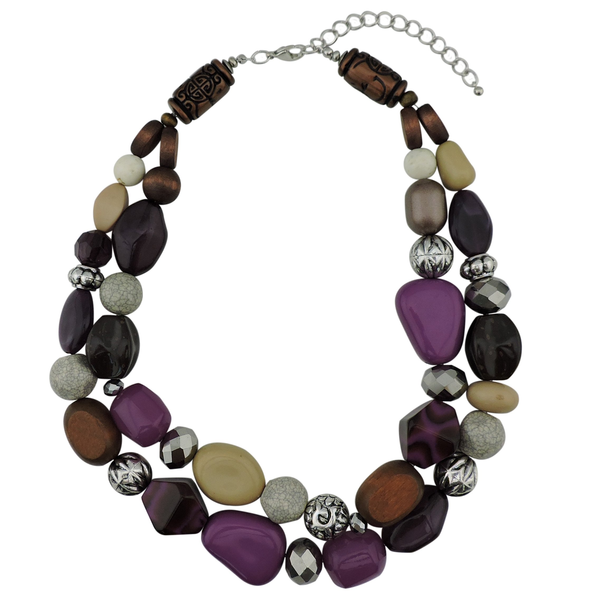 Bocar 2 Layer Statement Chunky Beaded Fashion Necklace for Women Gifts (NK-10384-Purple)