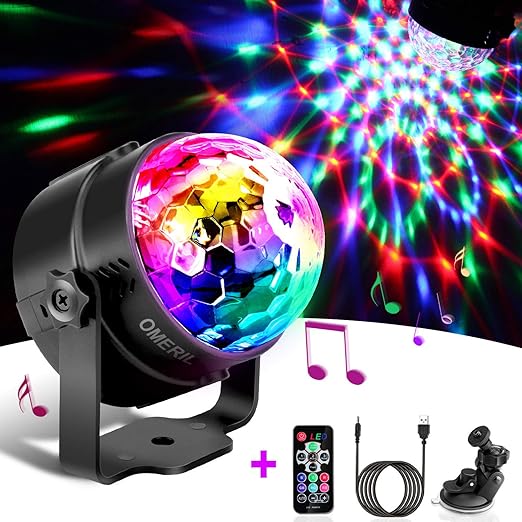 luces discoteca omeril bola discoteca con 4m cable usb led giratoria luz de fiesta con sonido activado control remoto y 7 colores rgb ideal para