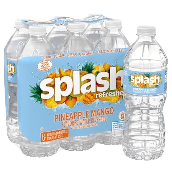 SPLASH REFRESHER PINEAPPLE MANGO FLAVOR WATER BEVERAGE 16.9 FL OZ PLASTIC BOTTLE PACK OF 6