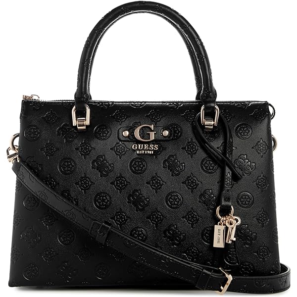 Amazon.com: GUESS Izzy Peony Small Girlfriend Satchel, Black Logo