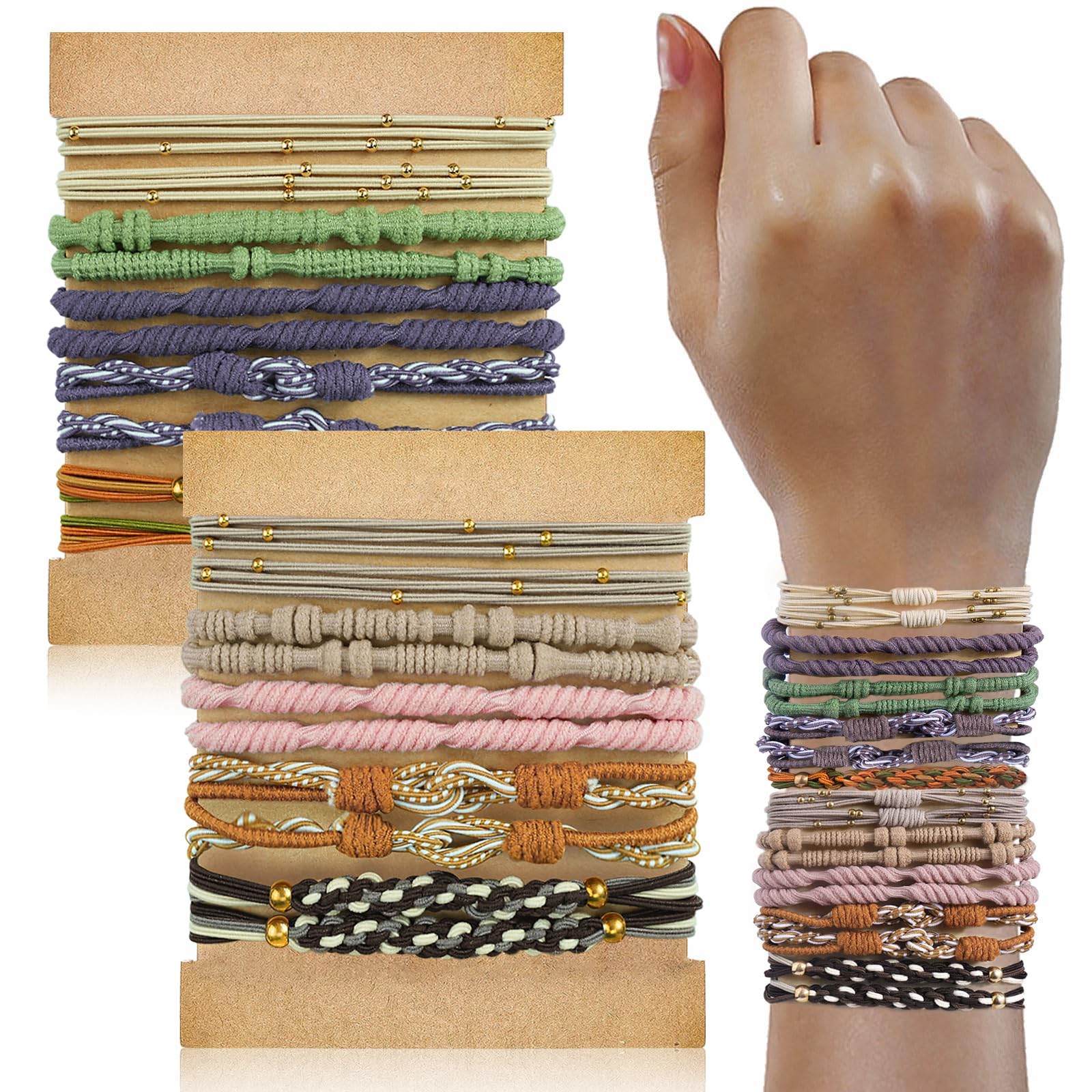 Photo 1 of KANPRINCESS 20PCS Boho Hair Ties Bracelet for Women and Girls, Elastic No-Damage Cute Bands for Thick or Thin Hair and Ponytails, All-Day Hold Hair Accessories (Set 7)