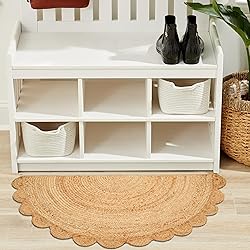 Half Hand Woven Area Rug Braided Jute Scalloped