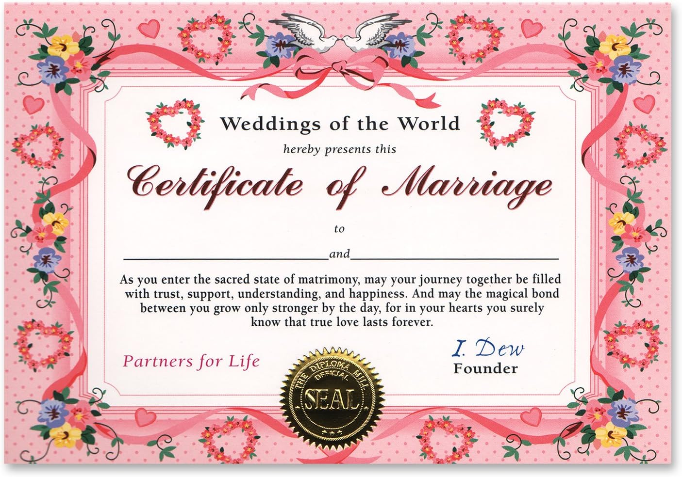 Certificate Of Marriage Certificate Greeting 5" x 7" Party Accessory