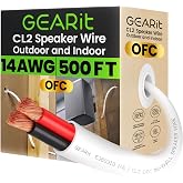 GEARit OFC Speaker Wire 14 Gauge 500FT, in Wall Speaker Cable UL CL2 Rated | 14 Gauge Speaker Wire with Foot Marker,Polarity Marked for In-Wall Home Theater,Car,School,Office,Commercial Audio(OFC,White)
