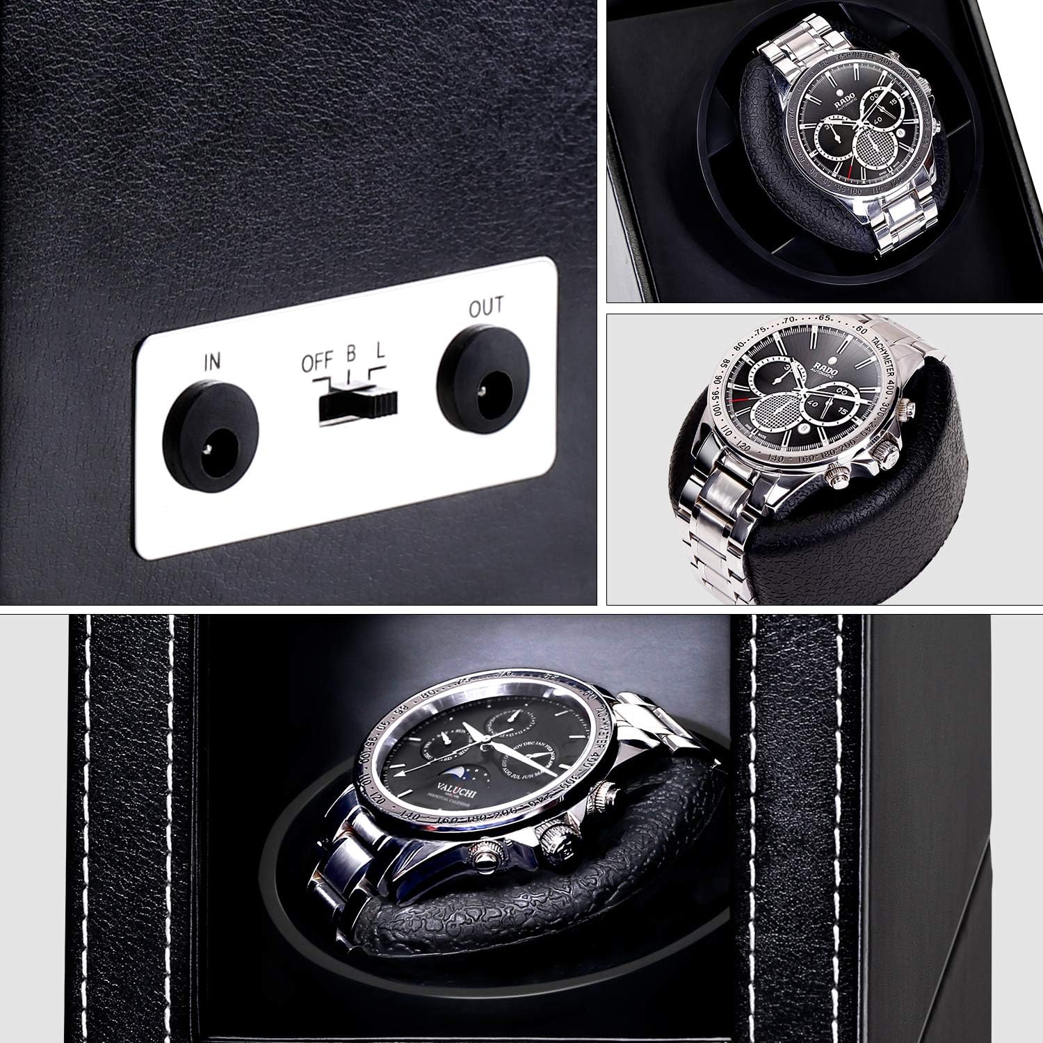 Automatic Single Watch Winder with Durable Watch Leather Pillow Stable PU+Wood Watch Turner Box Mabuchi Motor Watch Spinner Case Fit Lady and Man Watches Include USB+DC Cable: Watches