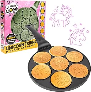 Unicorn Mini Pancake Pan - Make 7 Unique Flapjack Unicorns, Nonstick Pan Cake Maker Griddle for Breakfast Fun &amp; Easy Cleanup