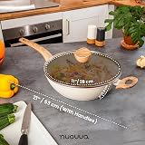 nuovva Induction Non Stick Wok Pan 28cm Cream with Glass Lid view 3