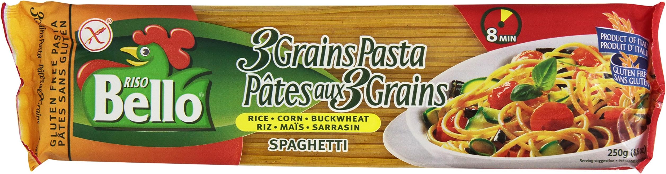Riso BelloGluten Free 3 Grain Spaghetti Pasta From Riso Bello, 8.8-Ounce Packages (Pack of 8)