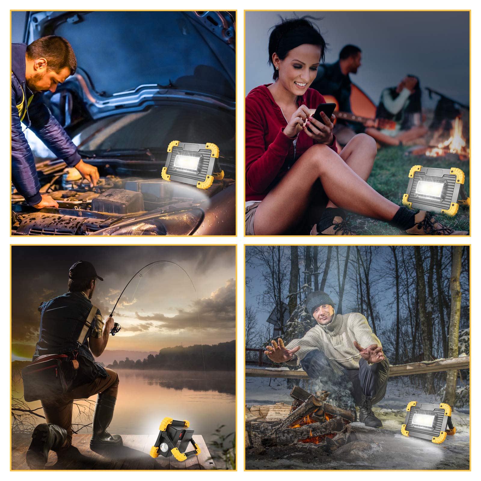 Herrselsam Led Arbeitsstrahler 30W,Led Baustrahler Tragbares,Wiederaufladbare Baustrahler mit 3 Lichtmodi 4800mAh, Akku Lampe Powerbank,USB Aufladbar (2 Stück)