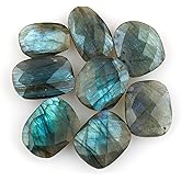 CRYSTALIS (8-9pcs.) Blue Labradorite Natural Loose Gemstone, Checkerboard-Cut, Wholesale Bulk Cabochons Jewelry Making Supply, Chakra Healing Stone, Wire Wrapping, DIY, Gem Collection (10-16mm.)